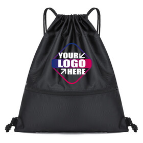 Muka Customized Drawstring Backpack Sports Gym Sack Lightweight Oxford Cloth Bag for Outdoor Activity Basketball Travel with Zipper Pocket