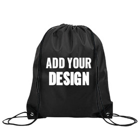 MUKA Custom Print 210D Poly Drawstring Backpack with PU Reinforced Corners, 13 3/8" x 17"