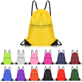 Muka Waterproof Drawstring Back Bag Sports Gym Bag with Zipper, 15" W x 19" H