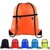 Opromo Blank 210D Polyester Drawstring Backpack with Front Zipper and Headphone Hole for Gym, School, Sports