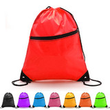 Muka Blank 210D Polyester Drawstring Backpack with Front Zipper Pocket Cinch Sack Bulk String Bags
