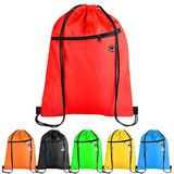 Muka 210D Polyester Drawstring Bags with Zipper Pocket Pull String Backpack Gym Sports Cinch Bag