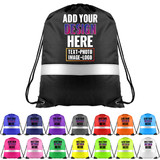 Muka Custom Print Reflective Stripe Drawstring Backpack Sports String Sack Bags Cinch Bags for Gym Travel School, 15 3/4