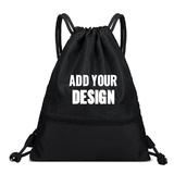 Muka Custom Print Nylon Waterproof Drawstring Backpack Gym Sack Cinch Bags with Pockets, Unisex String Sports School Bag