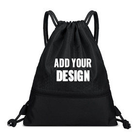 Muka Custom Print Nylon Waterproof Drawstring Back Bag Gym Sack Cinch Bags with Pockets, Unisex String Sports Bag