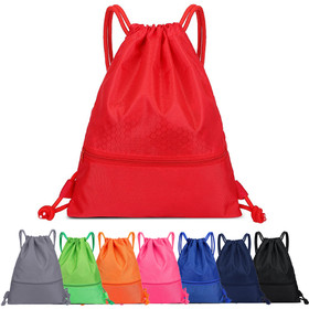 Opromo Nylon Waterproof Drawstring Backpack Gym Sack Cinch Bags with Pockets, Unisex String Sports Bag