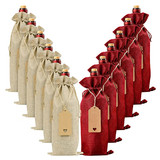Opromo 12 PCS Burlap Wine Bags, Champagne Bottle Gift Bags with Tags & Drawstring Ropes for Birthday, Party, Wedding