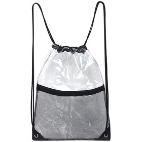 Opromo Waterproof Clear Drawstring Bag, PVC Drawstring Backpack with Front Zipper Mesh Pocket