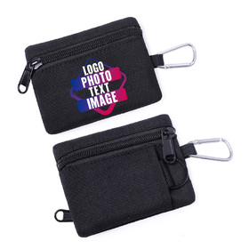 MUKA Custom Print Canvas Outdoor Tactical Wallet Portable Coin Purse Key Card Holder Sports Zipper Bag Carabiner Pouch