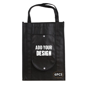TOPTIE 6 PCS Custom Print Reusable Foldable Grocery Bag Shopping Totes, 12.6" x 15", Eco-Friendly Non-woven Fabric