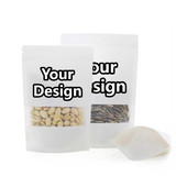 Custom White Kraft Paper Stand Up Zip Pouch w/Window, Personalized Food Pouch Bag, One Color Silk Screen