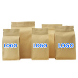 Custom Natural Kraft Quad Seal Bags with Zipper,( 8 OZ, 1 LB, 2 LB ), 5.5 Mil - 1 Color Printing