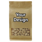 Custom Kraft Zippered Quad Seal Bags with Frosted Window, Personalized Food Pouch Bag - One Color Printing