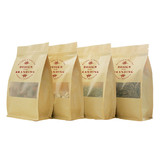 Custom Kraft Zippered Quad Seal Bags with Frosted Window, Personalized Food Pouch Bag, One Color Silk Screen Printing