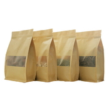 8 oz Natural Kraft Zippered Quad Seal Bags with Frosted Window - Pack of 50, FDA Compliant