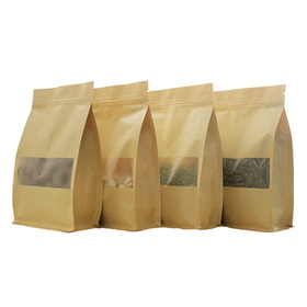 16 OZ Kraft Zip Seal Pouches with Frosted Window, 50 PCS FDA Compliant Natural Kraft Zippered Quad Seal Bags