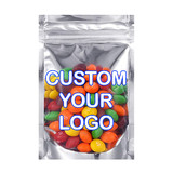 Custom Silver Back Zip Lock Stand Up Pouch - FDA Compliant, Personalized Food Pouch Bag, One Color Silk Screen Printing
