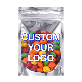 Muka Custom Silver Back Zip Lock Stand Up Pouch - FDA Compliant, Personalized Food Pouch Bag, One Color Silk Screen Printing
