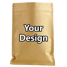 Custom Foil lined Kraft Flat Pouch w/Zipper, Personalized Chocolate Bar Pouch Bag, FDA Compliant, One Color Silk Screen
