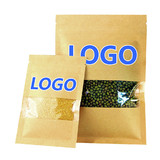 Custom Kraft Flat Pouch w/Window, Personalized Food Pouch Bag, FDA Compliant, One Color Silk Screen