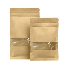 Muka 50 PCS Re-Sealable Kraft Flat Pouch with Window, 1 OZ to 18 OZ, FDA Compliant
