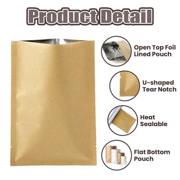 Muka 100 PCS Heat Sealable Kraft Foil Lined Flat Pouch Bags, Storage for Chocolate Bar, Non-Food Items