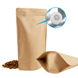 Muka 50PCS High Barrier Natural Kraft Paper Stand up Zipper Coffee Pouch Bag with One Way Degassing Valve