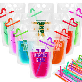 Muka Custom Printed Drink Pouches Beverage Juice Pouches, Reusable Drink Bags for Cold & Hot Drinks, 8 oz to 20 oz