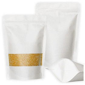 50 PCS White Kraft Stand Up Zip Pouch with Frosted Window, Heat Sealable, 6 mil, FDA Compliant