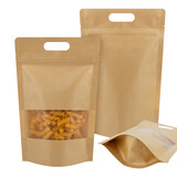 Muka 100 PCS Kraft Stand Up Pouch Bags w/ Window, Waterproof Resealable Bags for Food Package