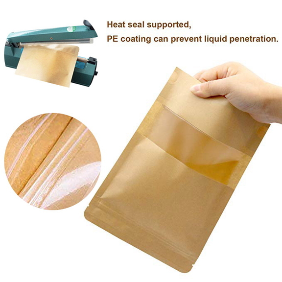 Muka 50 PCS Reusable Kraft Sealable Bags for Packaging Coffee Bags with Window