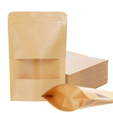 Muka 100 PCS Stand Up Kraft Paper Bags with Matte Window, Zip Lock Food Storage Bags for Packaging Products