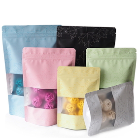 100 PCS Maple Leaf Foil Stand Up Pouch Bags w/ Frosted Window, FDA Compliant