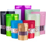 100 PCS Foil Stand Up Pouches Window Food Pouch with Zip, BPA Free