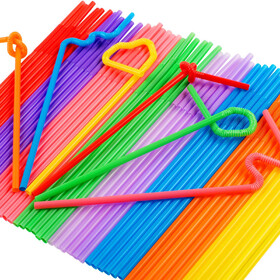Muka 50 PCS Wholesale Assorted Flexible Drinking Straws, Disposable Drinking Straws, Smoothie Straws