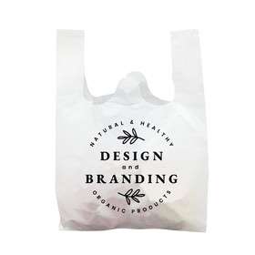 Custom Plastic Take away Bags, Shopping Bag High Density T-Shirt Bags Reusable Grocery Bags, One Color Silk Screen Printing