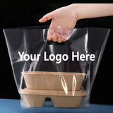 Custom Take Out Restaurant Bags Reusable Plastic Bags w/Die Cut Handle, Carry Out Plastic Bag