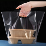 50 Pack Take Out Restaurant Bags Reusable Plastic Bags w/Die Cut Handle, Carry Out Plastic Bag
