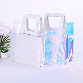 Muka Clear Iridescent Reusable Gift Bag Holographic PVC Handbag Gift Wrap Bags with Handle for Party, Birthday, Travel, Festival, Stadium, Shopping