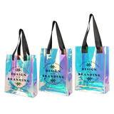 Muka Custom Clear Holographic Tote Bags, Wedding Gift Bags with Handle, Sports, Office, Travel Stroage Bags