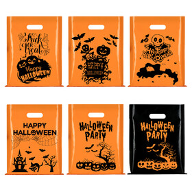Muka 50 PCS Halloween Trick or Treat Bags, Large Goodie Bags Durable Plastic Bags for Holloween Party