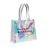 Muka Custom Holographic Tote Bag PU Handle, Personalized Tote Bags, Sports, Office, Travel Storage Bag