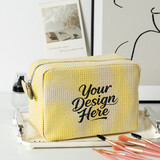 Muka Custom Embroidered Striped Cosmetic Bag Travel Toiletry Pouch Makeup Organizer