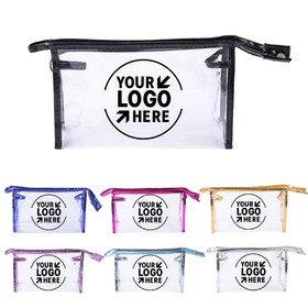 Custom Print Clear Vinyl Plastic Makeup Bags, Transparent Waterproof Cosmetic Bags with Zipper, Portable Travel Toiletry Pouch