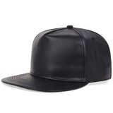 TOPTIE 5 Panel Flat Brim Trucker Hat Hip Hop Cap PU Leather Black Breathable Street Style Hat