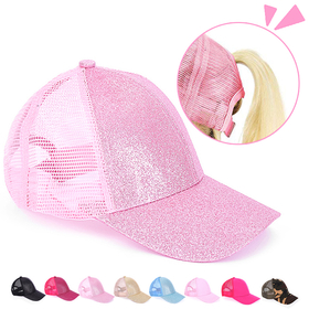 TOPTIE Kids Glitter Ponytail Baseball Cap for Girls Messy High Bun Ponytail Hat