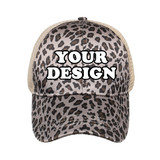 TOPTIE Custom Embroidery Ponytail Baseball Cap Womens Leopard Messy High Bun Ponytail Hat