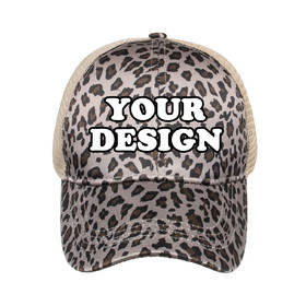 TOPTIE Personalized Custom Ponytail Cap Womens Leopard Print Messy High Bun Baseball Cap