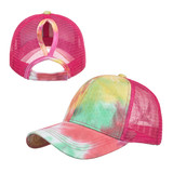 TOPTIE Tie Dye Ponytail Cap Ponytail Vintage Messy High Bun Washed Cotton Baseball Cap Adjustable Mesh Trucker Hat
