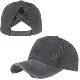 TOPTIE Criss Cross Distressed Ponytail Baseball Cap for Women,Washed Messy High Bun Ponytail Hat